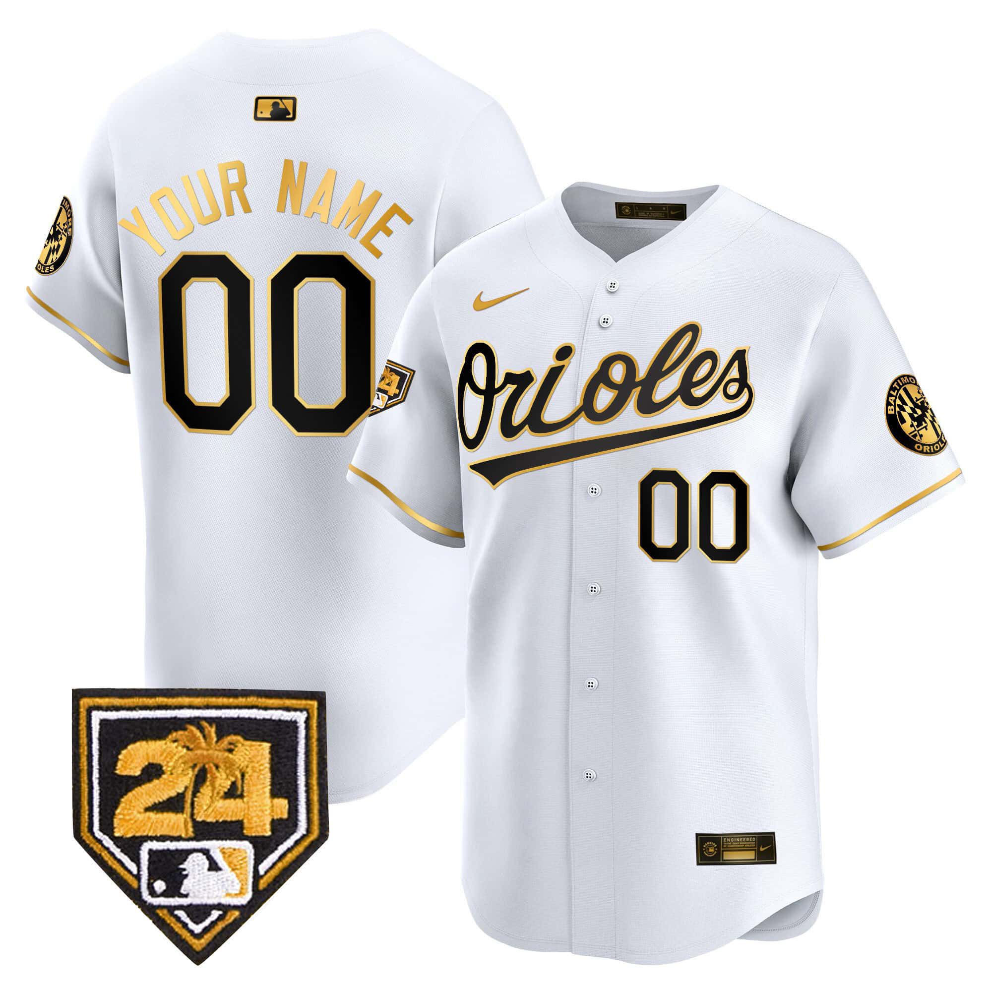 Men Baltimore Orioles White Nike 2024 Spring Training Patch Vapor Premier Limited Custom MLB Jersey